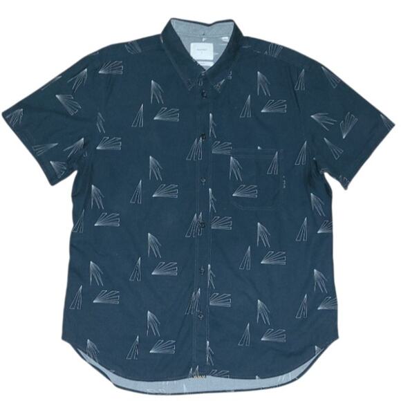 Billy Reid Standard Fit Short Sleeve Abstract  Button Down Shirt Size L Navy - Picture 2 of 8